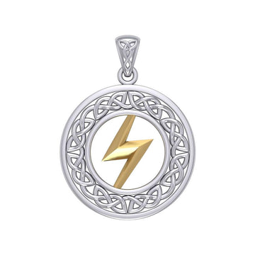 Zeus God Lightning Bolt with Celtic Knot Silver and Gold Pendant MPD5899 - Jewelry